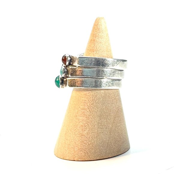 Vintage 80s NYC Tulla Booth Sterling Silver 3-Ring Set Gemstone Stack Size 7 GUC - Picture 6 of 6
